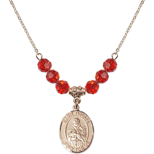 14kt Gold Filled Saint Fidelis Birthstone Necklace with Ruby Beads - 8426