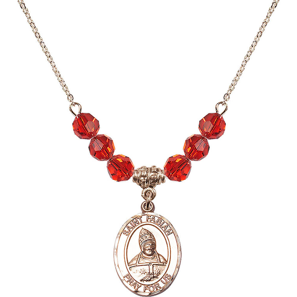 14kt Gold Filled Saint Fabian Birthstone Necklace with Ruby Beads - 8427
