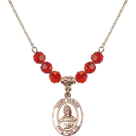 14kt Gold Filled Saint Fabian Birthstone Necklace with Ruby Beads - 8427
