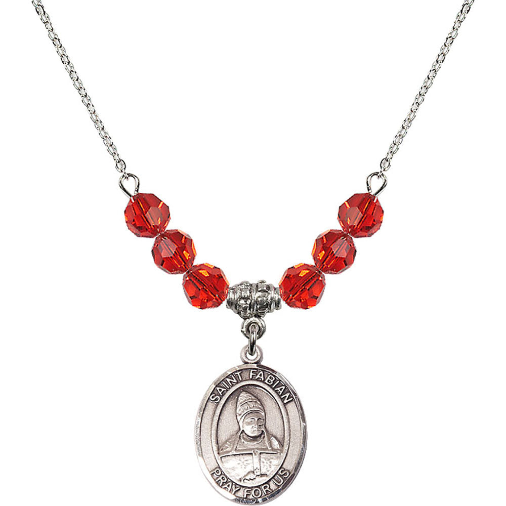 Sterling Silver Saint Fabian Birthstone Necklace with Ruby Beads - 8427
