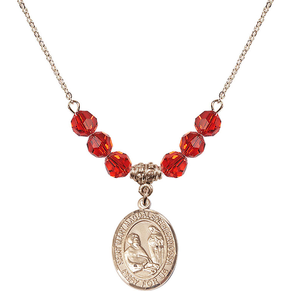 14kt Gold Filled Saint Mary Magdalene of Canossa Birthstone Necklace with Ruby Beads - 8429