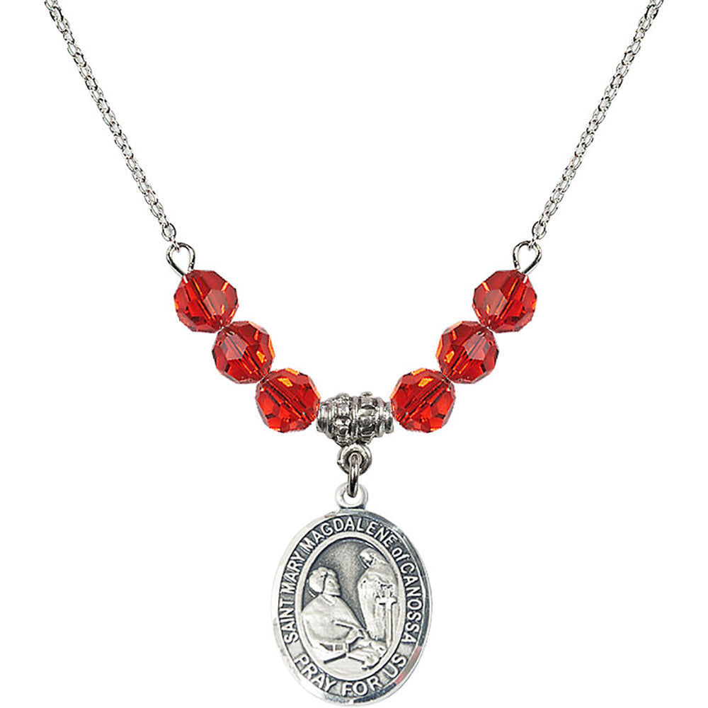 Sterling Silver Saint Mary Magdalene of Canossa Birthstone Necklace with Ruby Beads - 8429