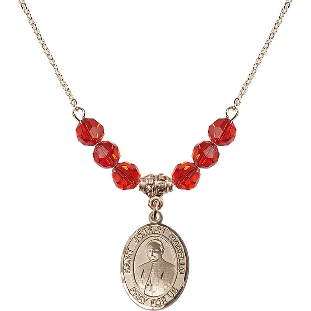 14kt Gold Filled Saint Joseph Marello Birthstone Necklace with Ruby Beads - 8430