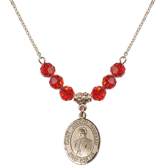 14kt Gold Filled Saint Joseph Marello Birthstone Necklace with Ruby Beads - 8430