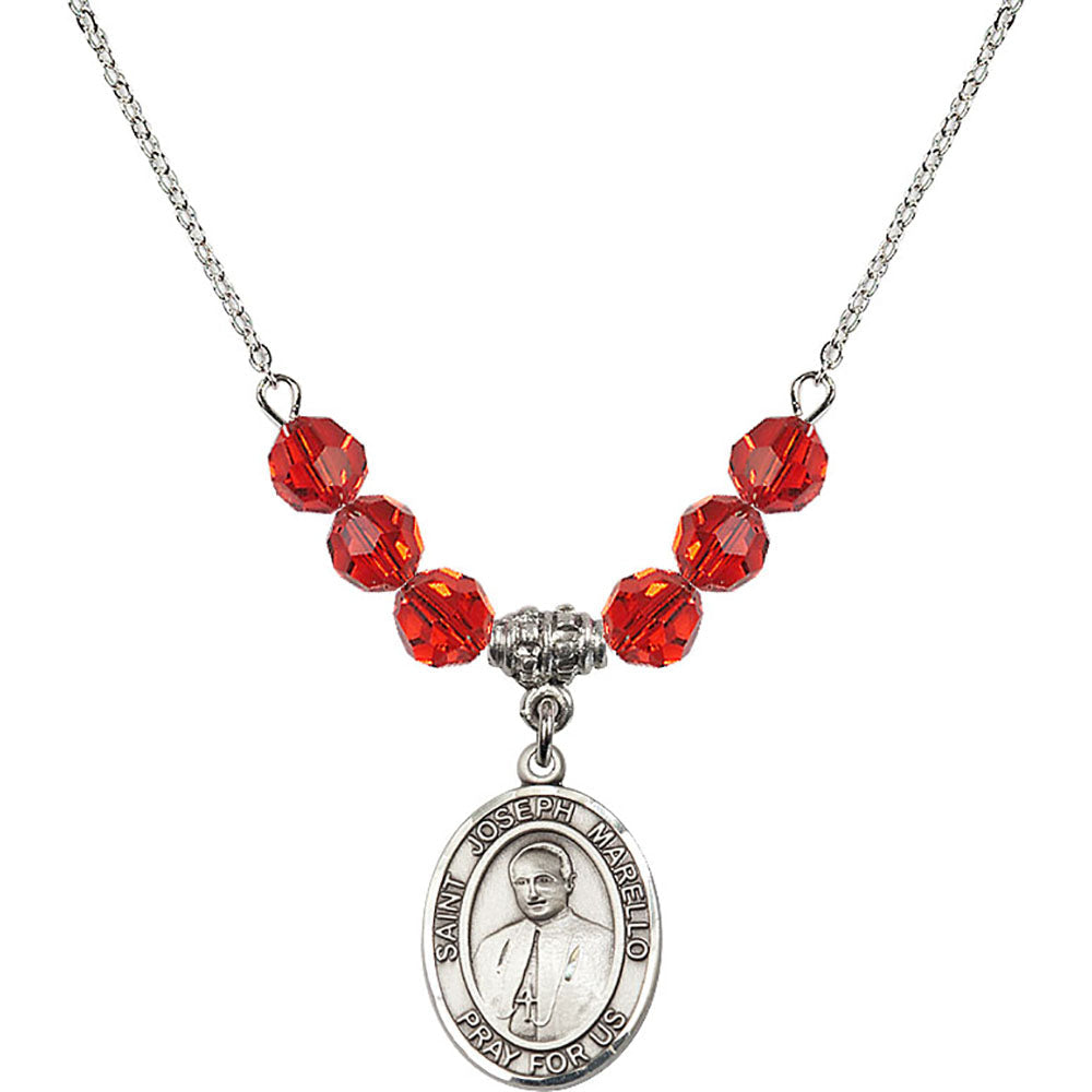 Sterling Silver Saint Joseph Marello Birthstone Necklace with Ruby Beads - 8430