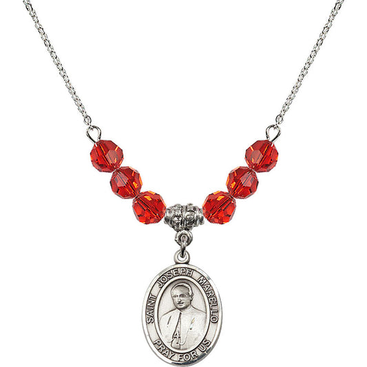 Sterling Silver Saint Joseph Marello Birthstone Necklace with Ruby Beads - 8430