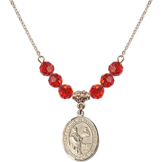 14kt Gold Filled Saint Claude de la Colombiere Birthstone Necklace with Ruby Beads - 8432