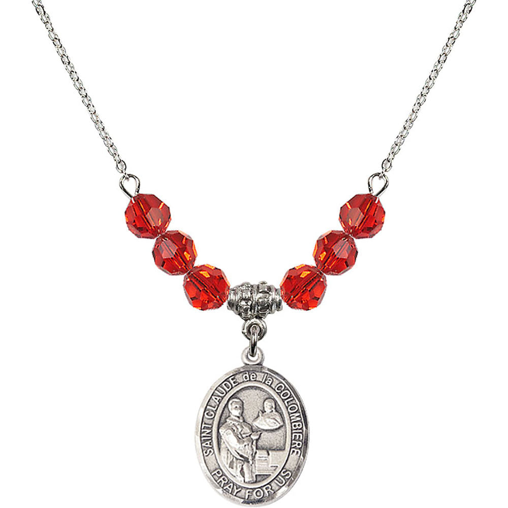 Sterling Silver Saint Claude de la Colombiere Birthstone Necklace with Ruby Beads - 8432