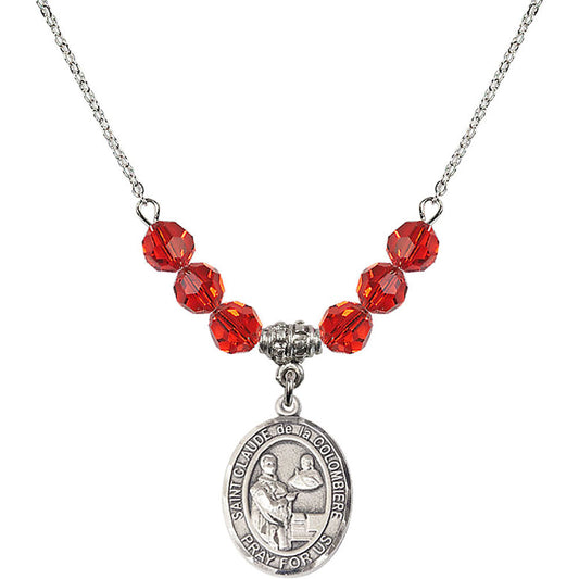 Sterling Silver Saint Claude de la Colombiere Birthstone Necklace with Ruby Beads - 8432