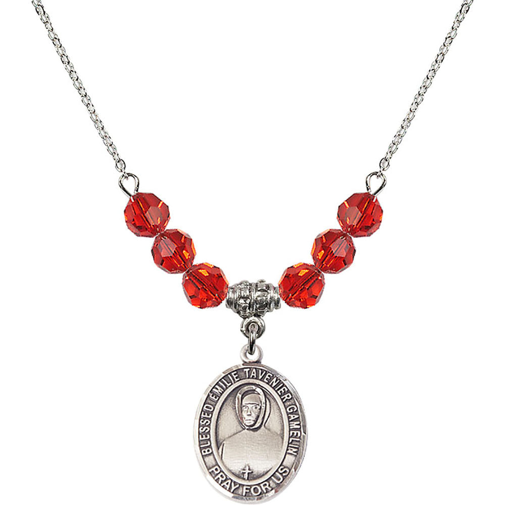 Sterling Silver Blessed Emilie Tavernier Gamelin Birthstone Necklace with Ruby Beads - 8437