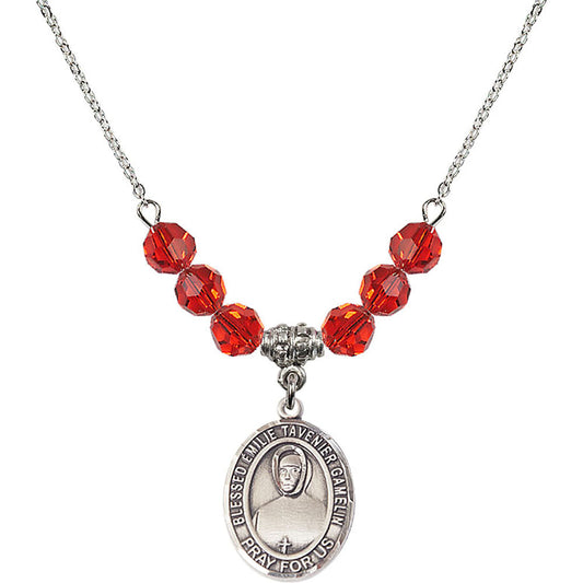 Sterling Silver Blessed Emilie Tavernier Gamelin Birthstone Necklace with Ruby Beads - 8437