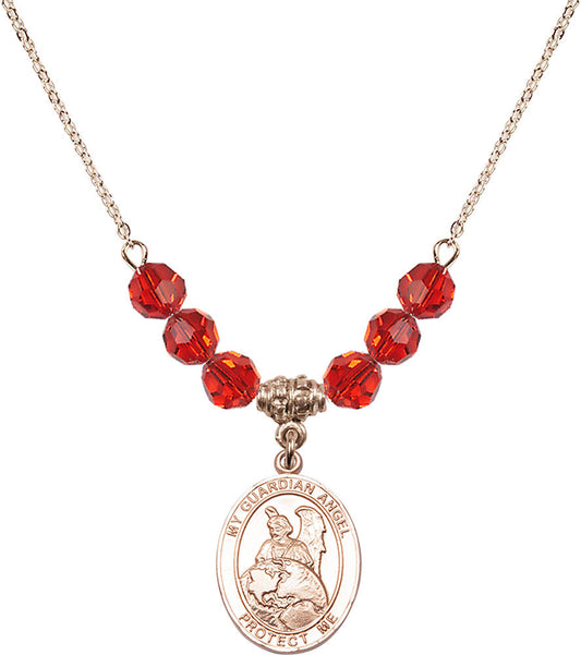 14kt Gold Filled Guardian Angel Protector Birthstone Necklace with Ruby Beads - 8440