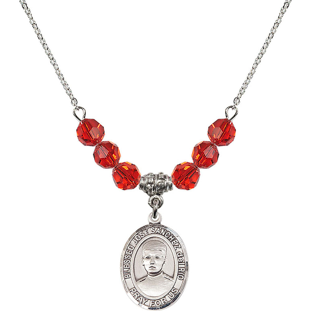 Sterling Silver Blessed Jose Sanchez del Rio Birthstone Necklace with Ruby Beads - 8446