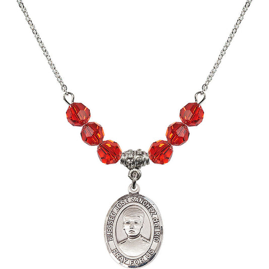 Sterling Silver Blessed Jose Sanchez del Rio Birthstone Necklace with Ruby Beads - 8446