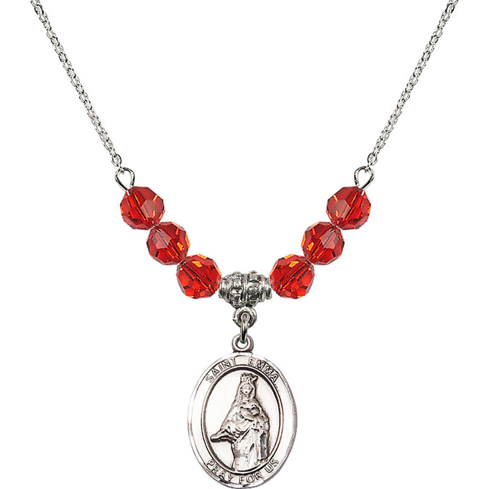 Sterling Silver Saint Emma Uffing Birthstone Necklace with Ruby Beads - 8450