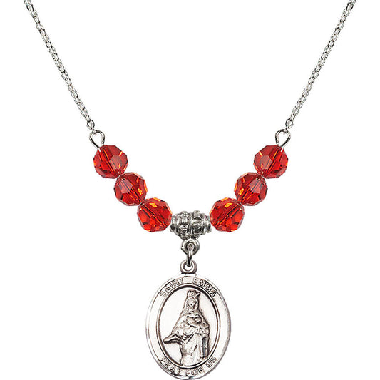Sterling Silver Saint Emma Uffing Birthstone Necklace with Ruby Beads - 8450