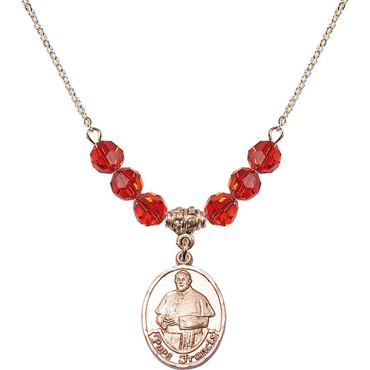 14kt Gold Filled Pope Francis Birthstone Necklace with Ruby Beads - 8451