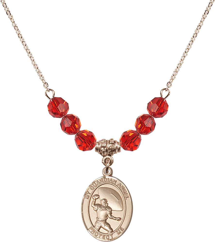 14kt Gold Filled Guardian Angel/Track&Field-Women Birthstone Necklace with Ruby Beads - 8710