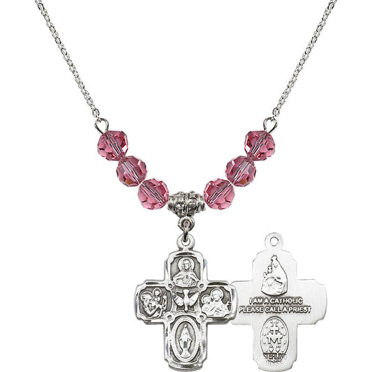 Sterling Silver 5-Way Birthstone Necklace with Rose Beads - 0041