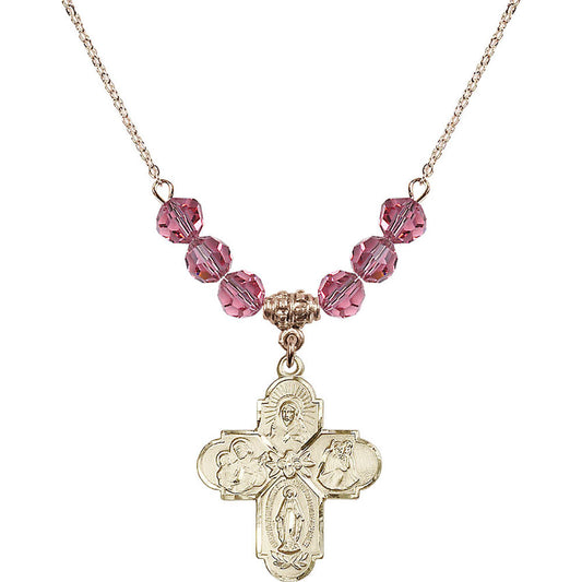 14kt Gold Filled 4-Way Birthstone Necklace with Rose Beads - 0043