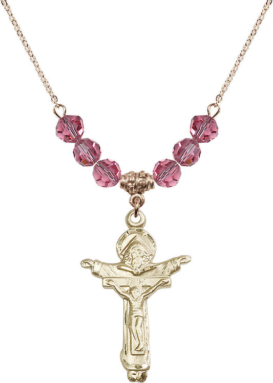 14kt Gold Filled Trinity Crucifix Birthstone Necklace with Rose Beads - 0065