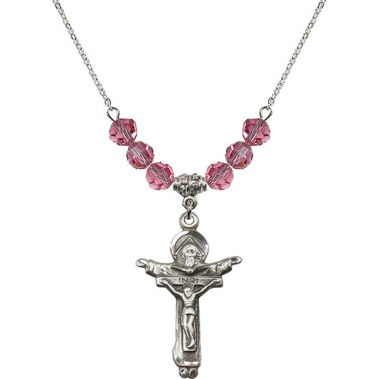 Sterling Silver Trinity Crucifix Birthstone Necklace with Rose Beads - 0065