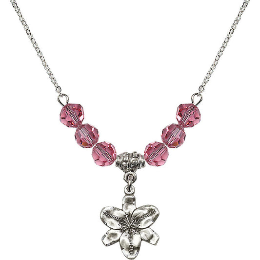 Sterling Silver Chastity Birthstone Necklace with Rose Beads - 0088
