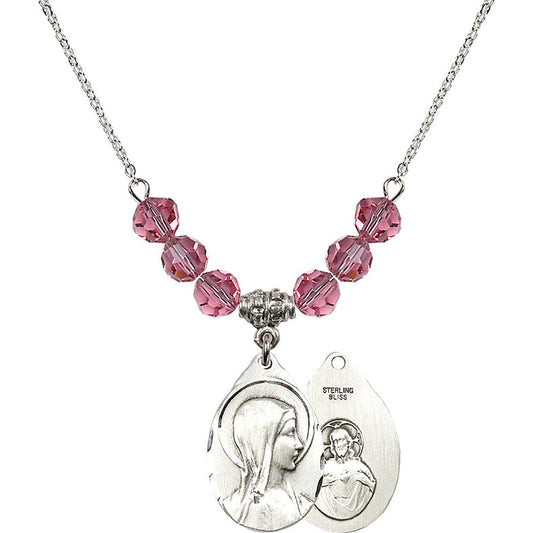 Sterling Silver Sorrowful Mother Birthstone Necklace with Rose Beads - 0599