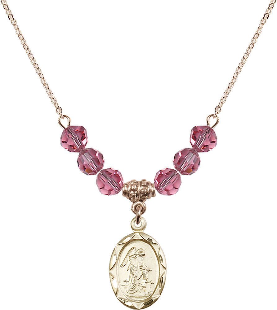 14kt Gold Filled Guardian Angel Birthstone Necklace with Rose Beads - 0612