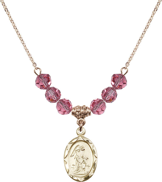 14kt Gold Filled Guardian Angel Birthstone Necklace with Rose Beads - 0612