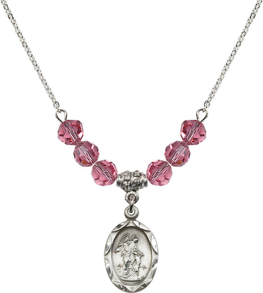 Sterling Silver Guardian Angel Birthstone Necklace with Rose Beads - 0612