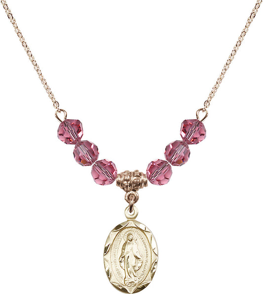 14kt Gold Filled Miraculous Birthstone Necklace with Rose Beads - 0612