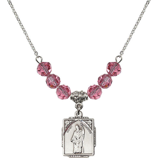 Sterling Silver Saint Patrick Birthstone Necklace with Rose Beads - 0804