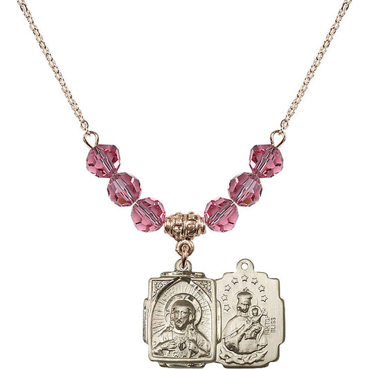 14kt Gold Filled Scapular Birthstone Necklace with Rose Beads - 0804