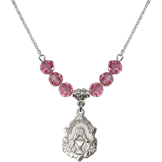 Sterling Silver Mother of a Priest Birthstone Necklace with Rose Beads - 0811