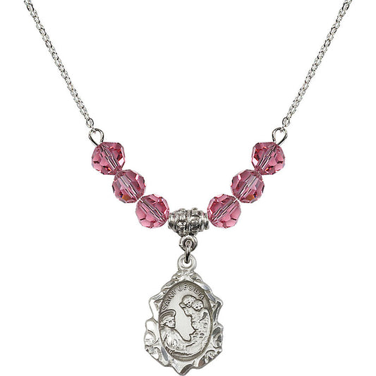 Sterling Silver Saint Cecilia Birthstone Necklace with Rose Beads - 0822