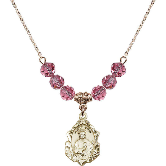 14kt Gold Filled Saint Jude Birthstone Necklace with Rose Beads - 0822