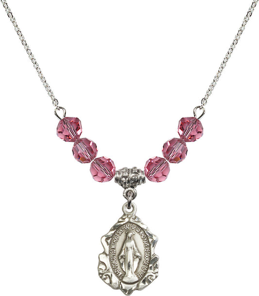 Sterling Silver Miraculous Birthstone Necklace with Rose Beads - 0822