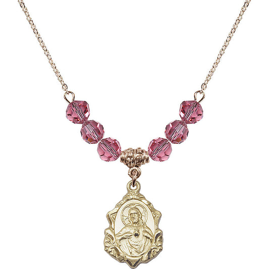 14kt Gold Filled Scapular Birthstone Necklace with Rose Beads - 0822