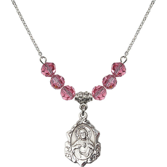 Sterling Silver Scapular Birthstone Necklace with Rose Beads - 0822