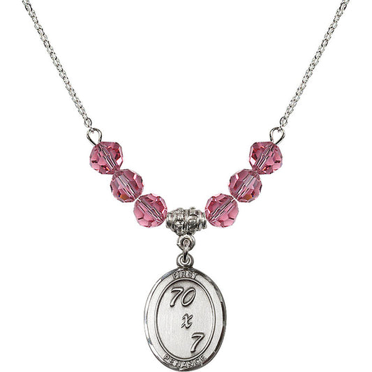 Sterling Silver First Penance Birthstone Necklace with Rose Beads - 0867