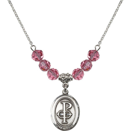 Sterling Silver Matrimony Birthstone Necklace with Rose Beads - 0869