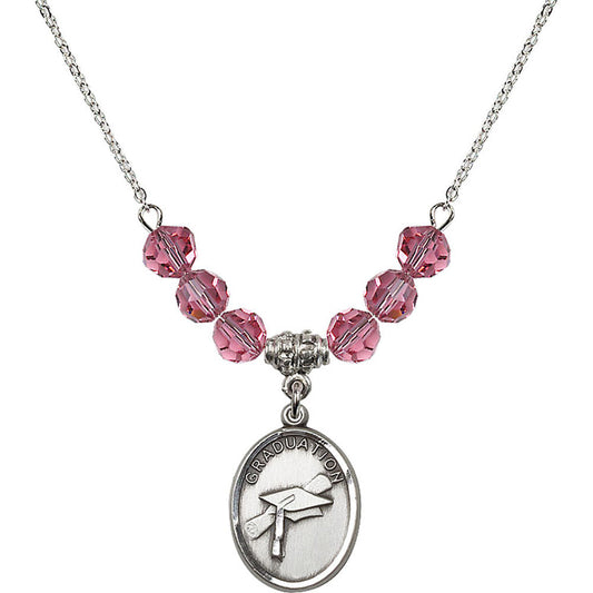 Sterling Silver Graduation Birthstone Necklace with Rose Beads - 0872