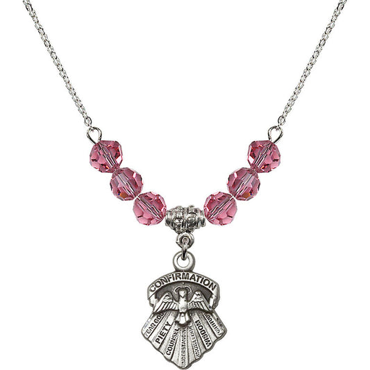 Sterling Silver Seven Gifts Birthstone Necklace with Rose Beads - 0886