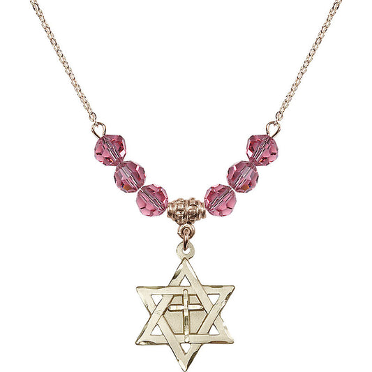 14kt Gold Filled Star of David w/ Cross Birthstone Necklace with Rose Beads - 1210