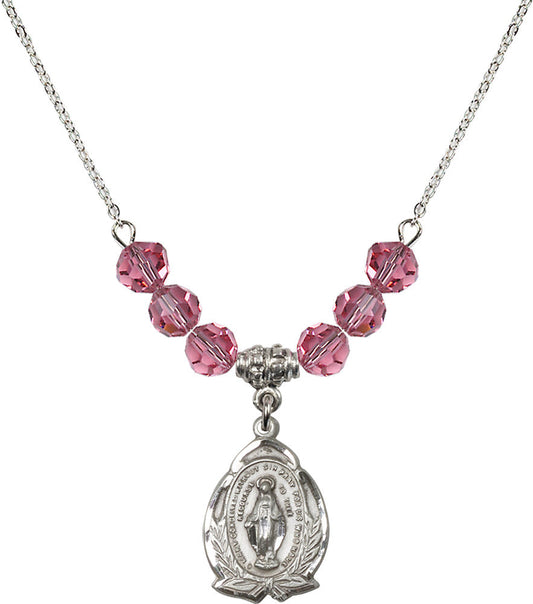 Sterling Silver Miraculous Birthstone Necklace with Rose Beads - 1481