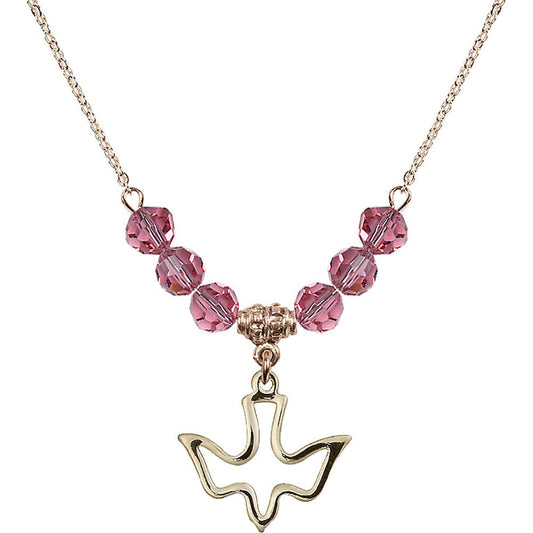 14kt Gold Filled Holy Spirit Birthstone Necklace with Rose Beads - 1510