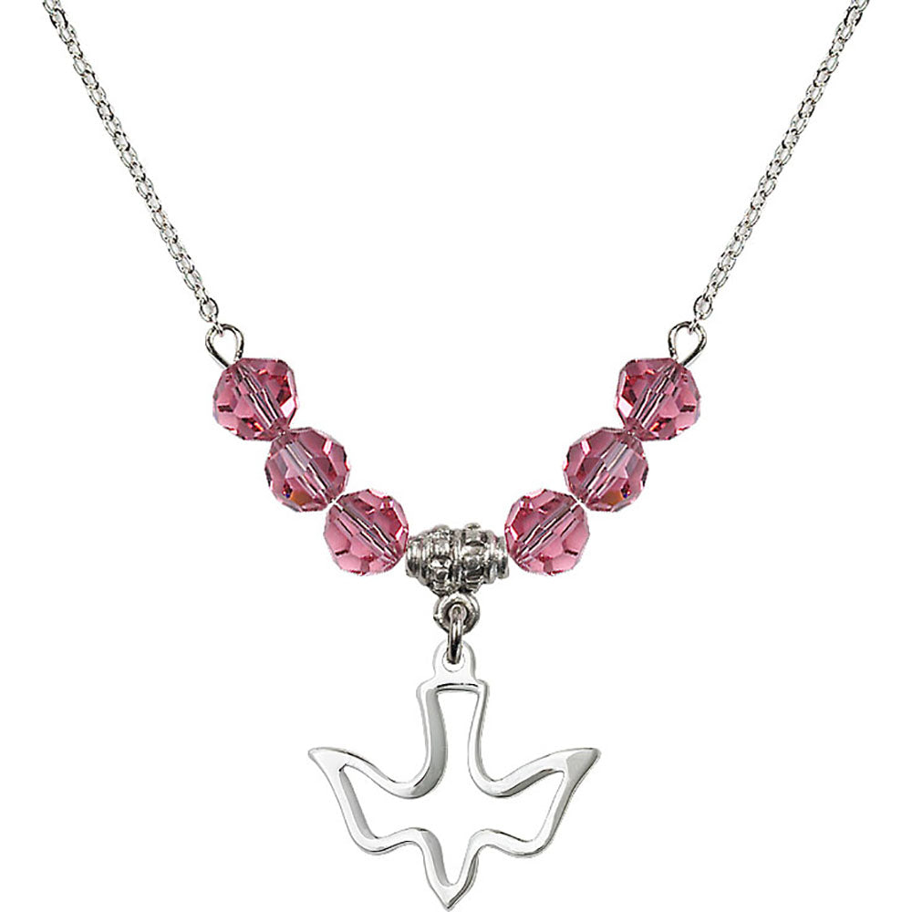Sterling Silver Holy Spirit Birthstone Necklace with Rose Beads - 1510
