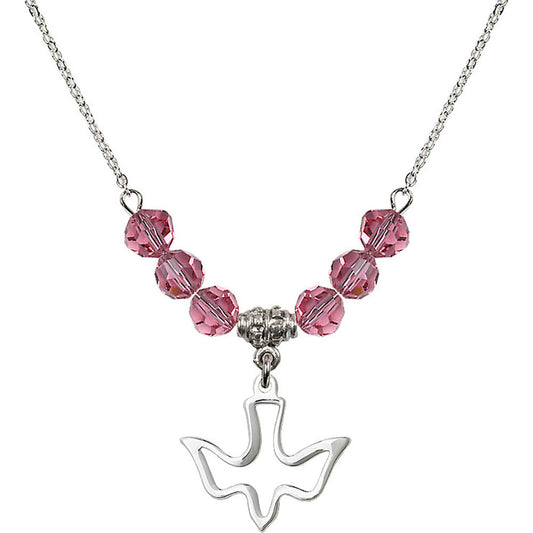 Sterling Silver Holy Spirit Birthstone Necklace with Rose Beads - 1510