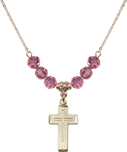 14kt Gold Filled Cross Birthstone Necklace with Rose Beads - 1529